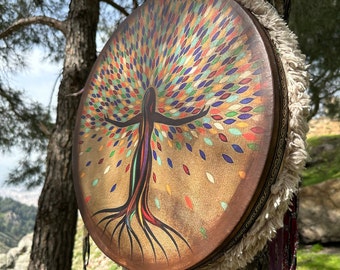 Tree of Life Shamanic Drum - Handcrafted Sacred Percussion Instrument for Spiritual Journeying