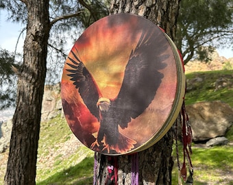Handcrafted 18-Inch Eagle Shamanic Drum - Sacred Native American Ritual Instrument