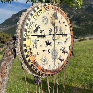 Handcrafted Traditional Shamanic Drum - Authentic Ritual Musical Instrument, Natural Hide and Wood, Spiritual Healing & Meditation Drum
