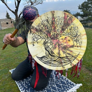 21-Inch Tree of Life Shamanic Drum - Handcrafted Spiritual Instrument for Meditation and Healing