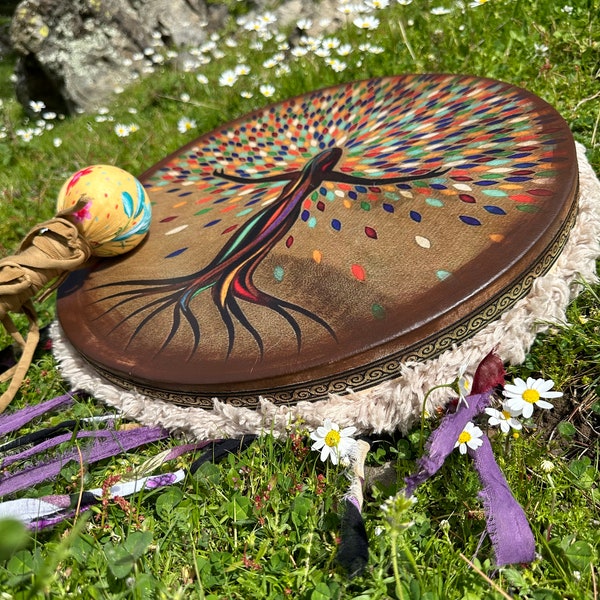 Tree of Life 18-Inch Shamanic Drum - Handcrafted Native American Style Percussion Instrument