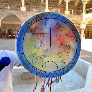 21-Inch Hand-Painted Traditional Shamanic Drum - Women’s Ritual Cam Drum for Spiritual Healing & Meditation