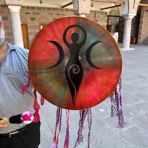 Hand-Painted 18 Inch Gaia Shamanic Drum - Traditional Gaia Shaman Drum for Rituals and Meditation
