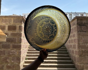 Vegan 21-Inch Moon Meditation Drum | Handmade Erbane | Shamanic Healing Drum | Eco-Friendly Instrument