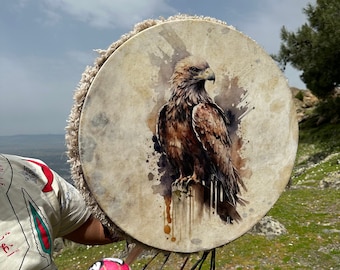 21-Inch Eagle Shamanic Drum - Handcrafted Native American Style Percussion Instrument