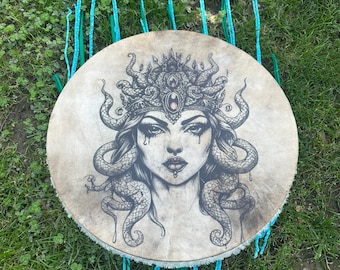 21-Inch Traditional Medusa Shamanic Drum - Women's Meditation Drum for Healing and Rituals