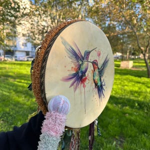 12-Inch Traditional Colorful Birds Patterned Shamanic Drum – Women&#39;s Meditation & Ritual Drum | Handcrafted Spiritual Instrument