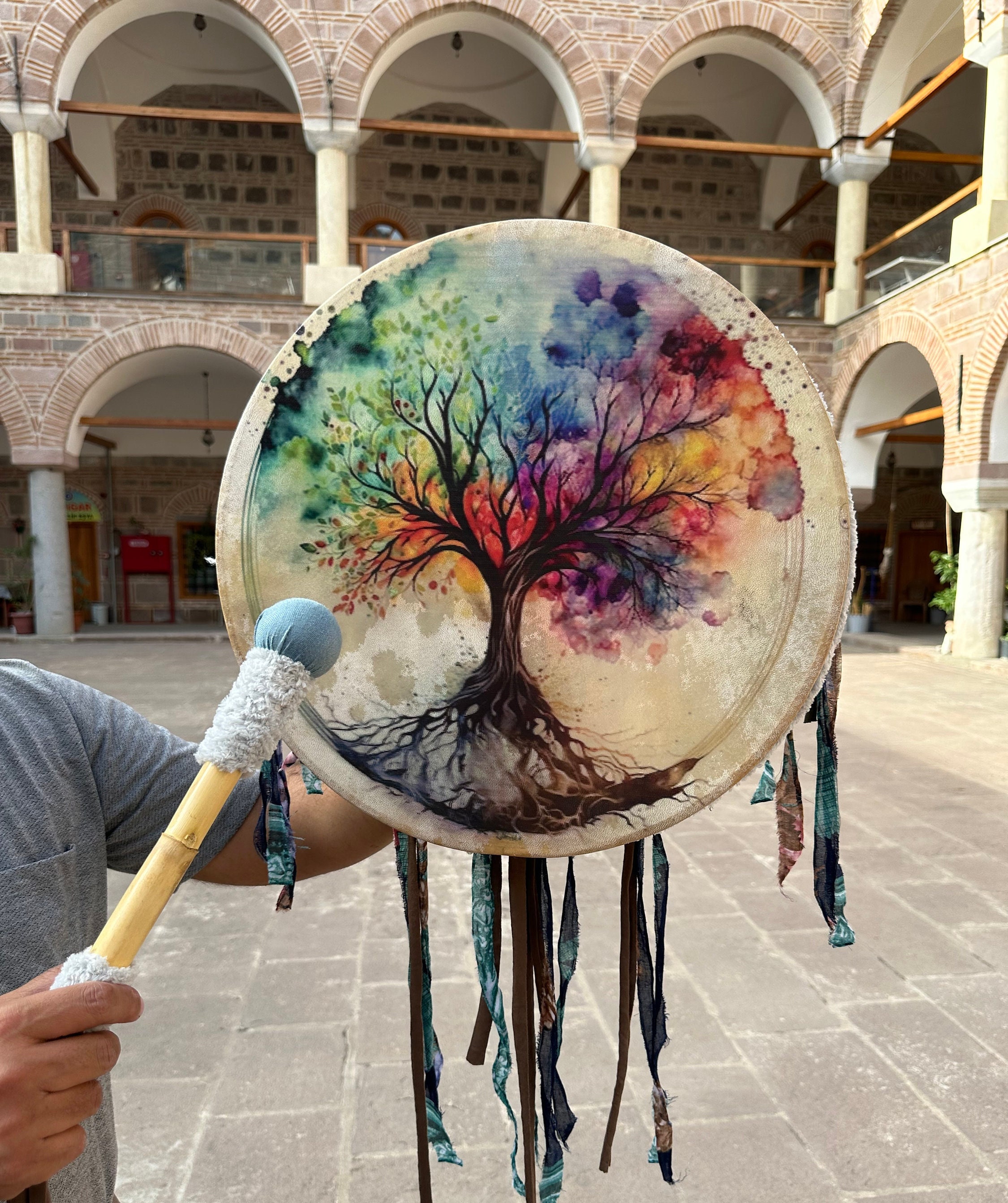 18-Inch Colorful Tree of Life Shamanic Drum - Handcrafted Meditation Drum for Spiritual Healing