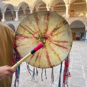 Handcrafted 18-Inch Shaman Drum Set with Free Flute - Authentic Traditional Artistry for Spiritual Journey and Musical Harmony