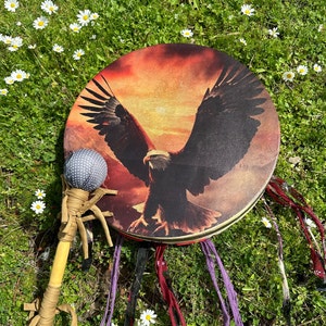 Handcrafted Eagle Shamanic Drum - 18” Ritual Frame Drum with Beater, Spiritual Ceremony Drum, Sacred Sound Healing, Meditation Drum