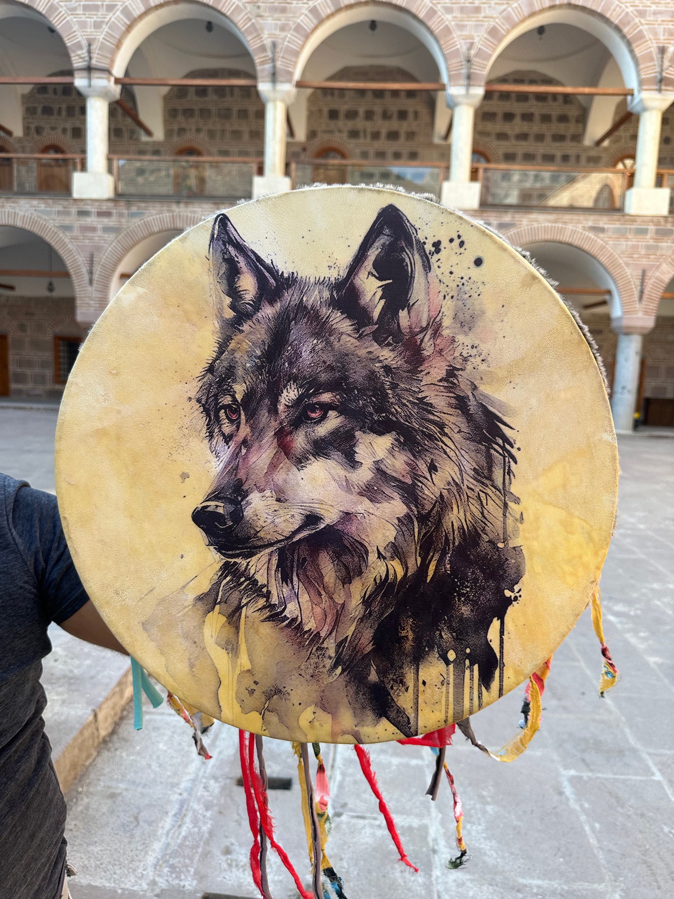 21-Inch Traditional Wolf Shamanic Drum - Women's Meditation Drum for Healing and Rituals