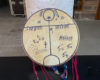 Handcrafted Shaman Drum - 20 inches - Authentic Deer Hide, Sacred Ritual Drumming Instrument