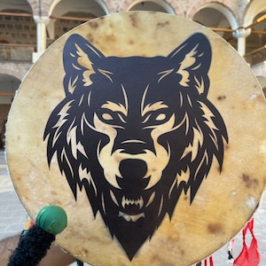 21-Inch Traditional Wolf Shamanic Drum - Women&#39;s Meditation Drum for Healing and Rituals