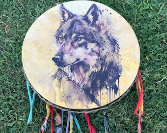 21-Inch Traditional Wolf Shamanic Drum - Women's Meditation Drum for Healing and Rituals
