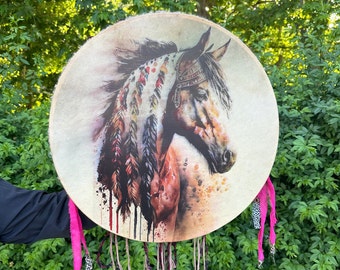 Handcrafted 21-Inch Horse Shamanic Drum - Spiritual Healing Drum for Meditation and Ceremony