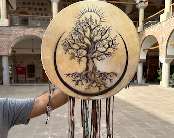 18-Inch Tree of Life Shamanic Drum - Handcrafted Meditation Drum for Spiritual Healing