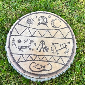 15 inch Ocean Drum with Shamanic Design, Shaman Drum for Sound Healing, Vegan or Natural Leather Frame Drum