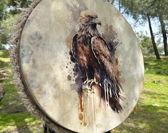 Authentieke handgemaakte 21'' sjamanistische trommel - inclusief traditionele ceremoniële trommel met klopper | Spirituele genezing, meditatie, ritueel drummen