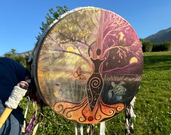 Gaia Shamanic Drum - Unique Mother's Day Gift, Handcrafted Healing Drum with Earthy Design, Spiritual Meditation Instrument