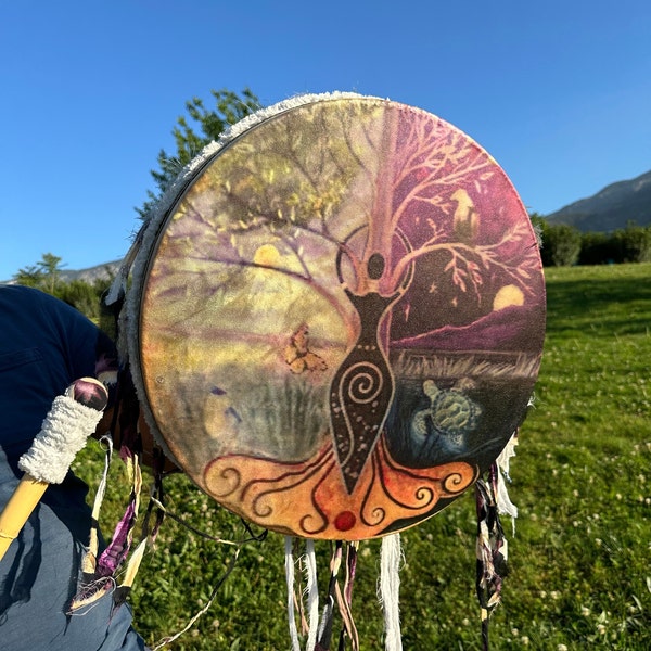 Gaia Shamanic Drum - Unique Mother's Day Gift, Handcrafted Healing Drum with Earthy Design, Spiritual Meditation Instrument