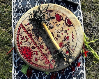 Shamanic Drum and Meditation Rug Set - Handcrafted Tools for Spiritual Journeying and Mindful Practice