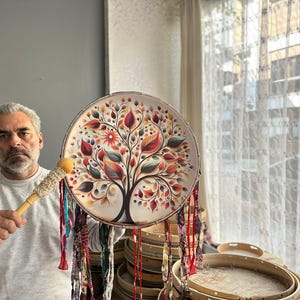 18" Vegan Shamanic Drum – Tree of Life Meditation Drum | Handcrafted Woman's Drum for Rituals & Mindfulness | Vegan Leather Shamanic Drum