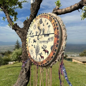 Handcrafted Traditional Shamanic Drum - Authentic Ritual Musical Instrument, Natural Hide and Wood, Spiritual Healing & Meditation Drum