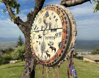 Handcrafted Traditional Shamanic Drum - Authentic Ritual Musical Instrument, Natural Hide and Wood, Spiritual Healing & Meditation Drum