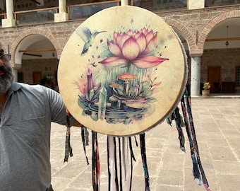 21-inch Lotus Shamanic Drum - Handcrafted Drum for Meditation and Healing