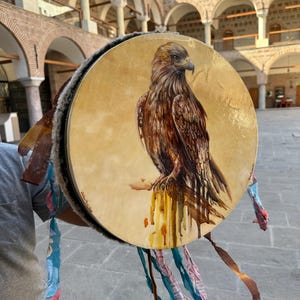 Hand-Painted 18 Inch Eagle Shamanic Drum - Traditional Shaman Drum for Rituals and Meditation