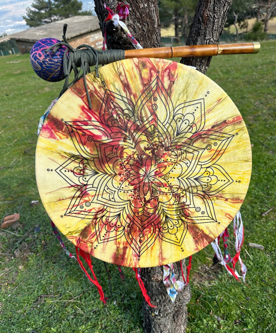 Handcrafted 21-inch Mandala Shamanic Drum - Sacred Healing Instrument ...