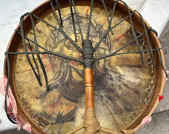 Authentic 21-Inch Shamanic Drum - Handcrafted for Spiritual Journeys and Healing Rituals