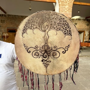 23-Inch Gaia Tree of Life Shamanic Ritual Drum - Handcrafted Spiritual Instrument