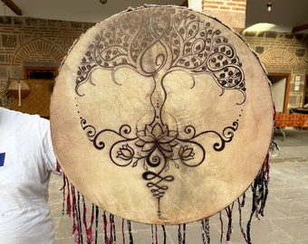 23-Inch Gaia Tree of Life Shamanic Ritual Drum - Handcrafted Spiritual Instrument