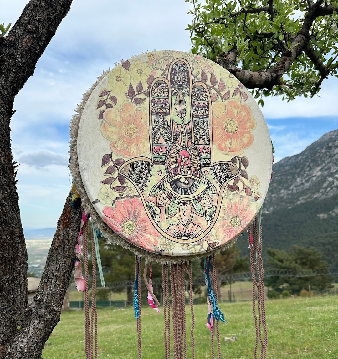 Traditional Native American Shamanic Drum With Hamsa Pattern ...