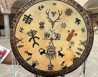 21 Inch Traditional Shamanic Drum - Handcrafted Ritual Drum with Beater for Spiritual Ceremonies and Healing Sessions
