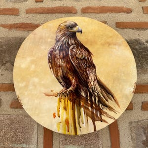 Tambor de meditación de águila pintado a mano de 18 pulgadas / Bendir tradicional / Tambor chamánico para mujeres