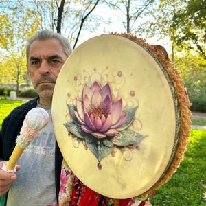 12-inch Traditional Lotus Flower Shamanic Drum - Woman Drum, Meditation Instrument