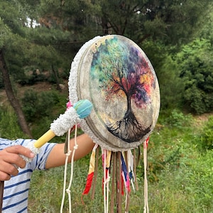 21-Inch Tree of Life Shamanic Drum - Handcrafted Meditation Drum with Premium Goat Skin