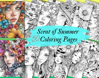 Scent of Summer. Art therapy, anti-stress coloring pages for adults and teenagers. 45 images to color. For printing.