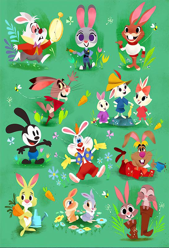Disney Rabbits Collage Poster Print Wall Art Decor Oswald Judy Hopps ...