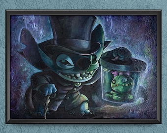 Hatbox Ghost Stitch Haunted Mansion LP Record Poster Attic Scene Hat Box Ghost Host Disneyland Disney World Wall Art Decor Print 3643