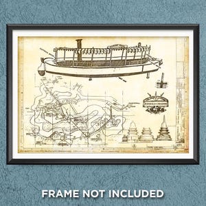 Jungle Cruise Blueprint Patent Map Print Poster Disney World Disneyland Adventureland Wall Art Decor Skipper Back Side of Water Boat 3159