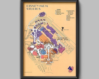 Disney World MGM Hollywood Studios Map Print Poster Disney MGM Studios 1989 Wall Art Walt Disney World Wall Decor 3705