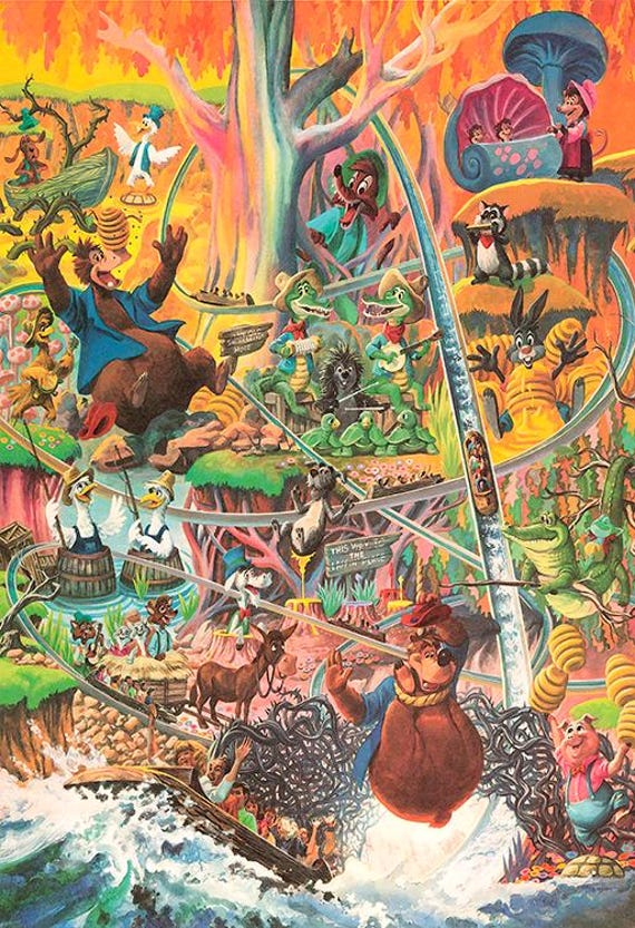Splash Mountain Attraction Poster Print Brer Rabbit Fox Bear Frog