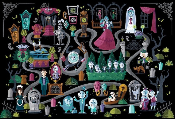 Haunted Mansion Ride Map Ride Track Poster Print Hitchhiking