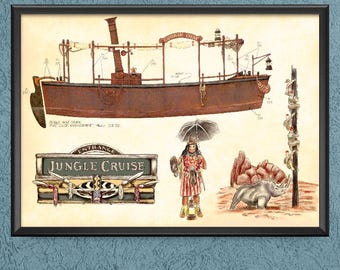 Jungle Cruise Concept Art Print Poster Sign Inspired by Disney World Disneyland Trader Sam Wall Art Decor Skipper Back Side of Water 3540