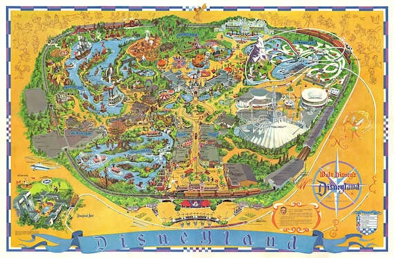 Disneyland Map Print Poster 1968 Reproduction Adventureland Main