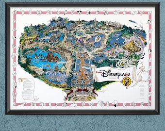 Euro Disneyland Paris Map Print Poster Euro Disney Wall Art Decor Phantom Manor Magic Kingdom Le Château de la Belle au Bois Dormant - 3612
