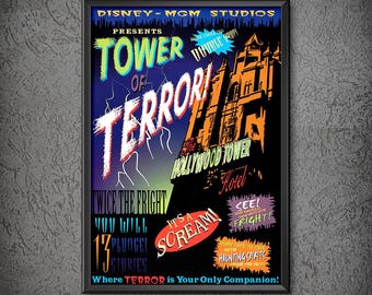 MGM Studios Tower of Terror Attraction Poster Print Disney World Twilight Zone Double Drop Hollywood Hotel Wall Art Decor 4101